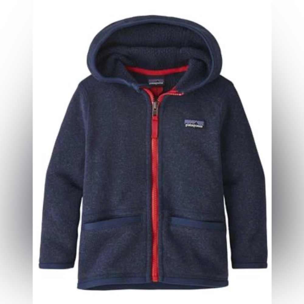 PATAGONIA NAVY & RED BETTER SWEATER HOODED JACKET, 4T